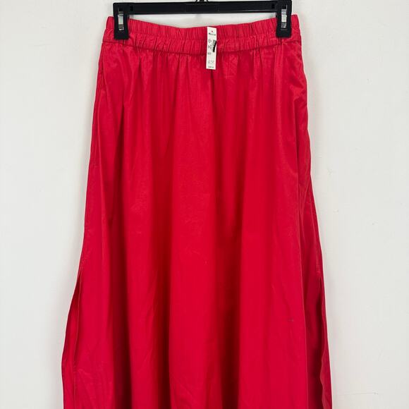 Madewell Poplin Midi Skirt Cotton A Line Cerise Red Minimalist Pockets XS NWT - Picture 8 of 16